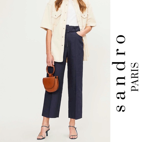 Sandro Pants - Sandro NWT Cropped Belted High-Waist Trousers, 28